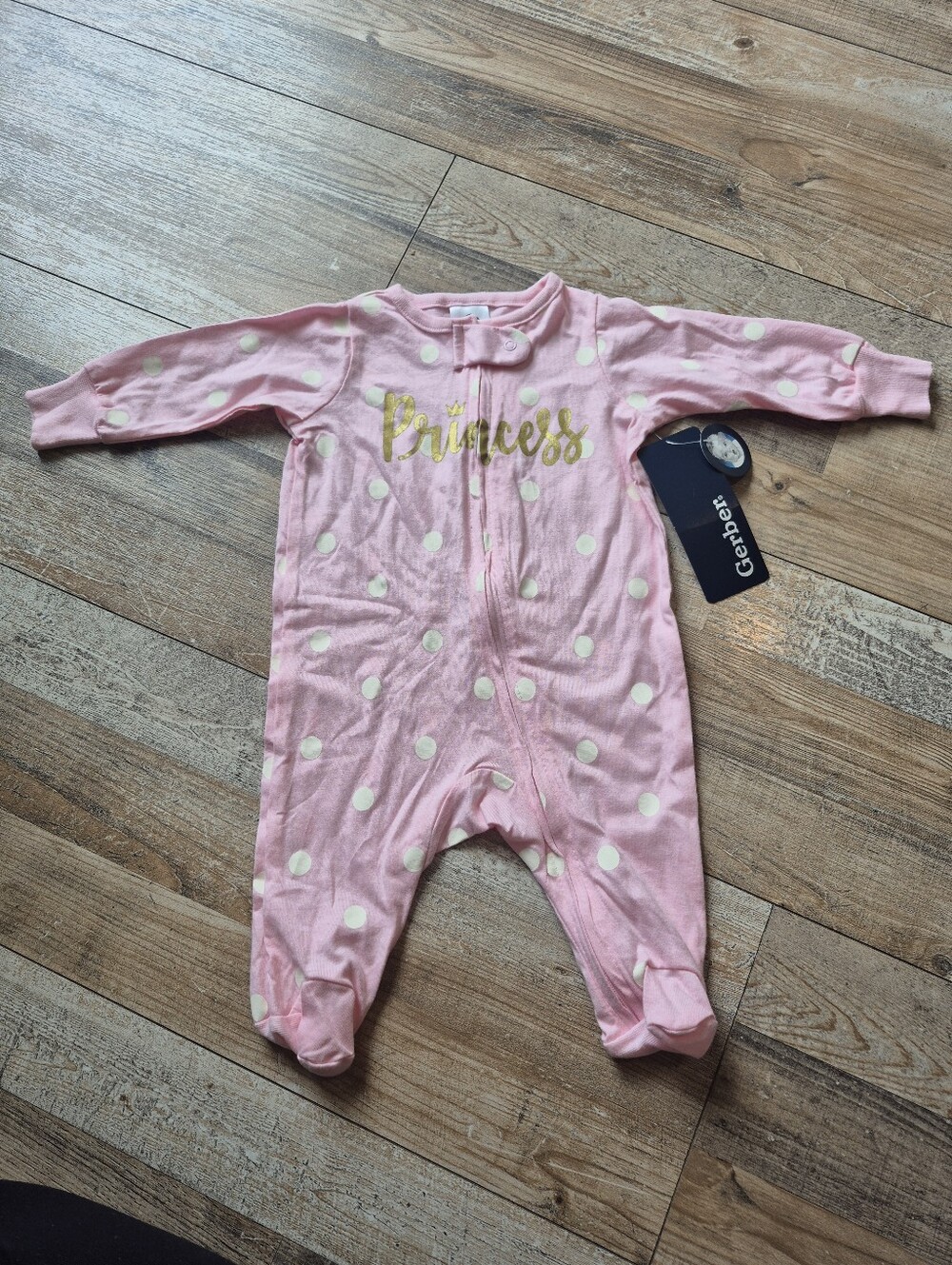 NWT Gerber Pink Polka Dot "Princess" Footed Pajamas